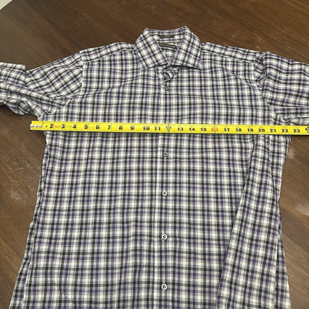 Peter Millar Shirt Mens M Purple Plaid Check Button Down Long Sleeve Cotton - Picture 11 of 13